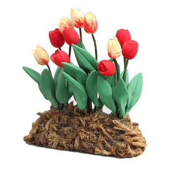 1:12 Lutke Miniaturni Vrt Ornament Tulipani Zelenih Rastlin Cvetlični Vrt Lutke Dekoracijo