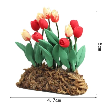 1:12 Lutke Miniaturni Vrt Ornament Tulipani Zelenih Rastlin Cvetlični Vrt Lutke Dekoracijo 2