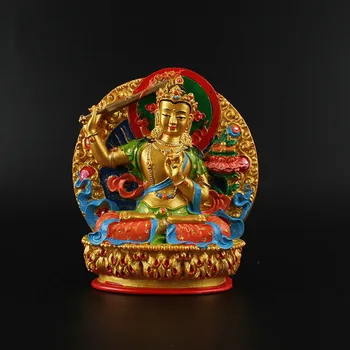 11,5 cm Občutljivo Smolo Strani Prekrita Budistični Dobavitelji Bodhisattva Manjusri Tibera Slika Buda Ugoden Ročaj Majhen Kip