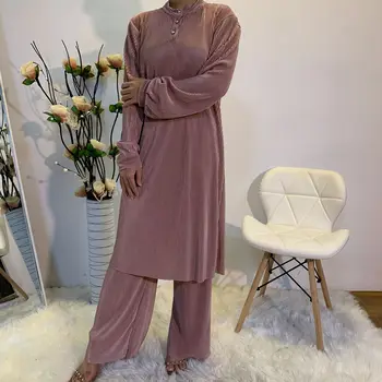 2021 Muslimanskih Oblačil Nove Modne Preprost Arabskem Čiste Barve Zavihanimi Muslimanskih Žensk Dve-delni Set Evropske Oblačila Abaya 0