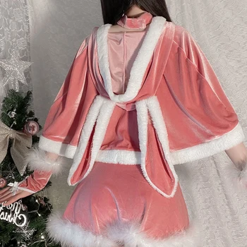 2022 Božič Dekle Roza Kopalke Božič Bunny Hooded Šal Krznen Plašč, Obleko, Perilo, Pižame Enotno Devica Obleke Cosplay 1
