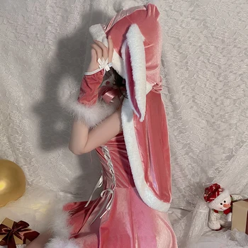 2022 Božič Dekle Roza Kopalke Božič Bunny Hooded Šal Krznen Plašč, Obleko, Perilo, Pižame Enotno Devica Obleke Cosplay 2