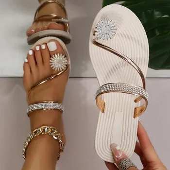 2022 Poletje Ženske Plaži Copate Sijoče Nosorogovo Cvet Posnetek Toe Sandale Na Prostem Zdrsne Na Priložnostne Stanovanj Flip-Flops Zapatos Mujer