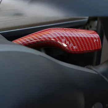 2pcs Notranje zadeve Ogljikovih Vlaken Avto Volan Metlice Ročica Pokrov Obliž za Tesla Model 3/Y Stolpec Shift zaščitni Pokrov 5