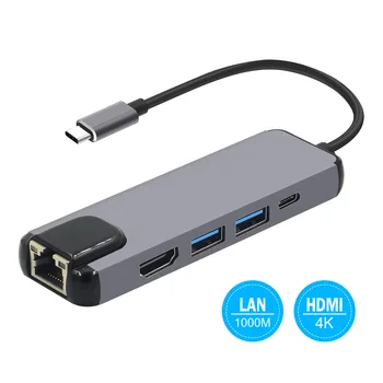 5 v 1 USB Tip C 3.0 Hub OTG USB Hub RJ45 Adapter HDMI in združljiv PD Razširitveno Postajo za MacBook Pro Air USB C Hub 0