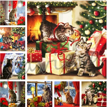 5D Diy Diamond Slikarstvo Božič Mačka Živali Mozaik Vezenje Polni Sveder Navzkrižno Šiv Kompleti Sliko Nosorogovo Božično Darilo