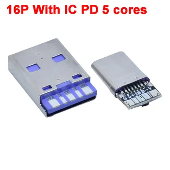5pcs/veliko TIPA C USB moški z IC 5-core stretch ujemanje male16pin varjenje Podatkov line vmesnik priključek za hitro polnjenje 4