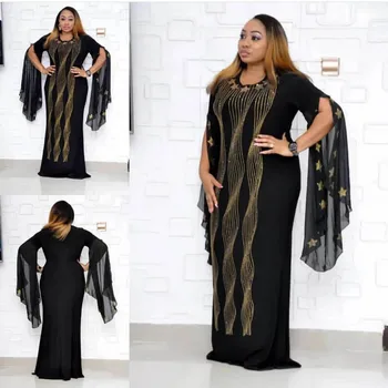 Afriške Obleke Za Ženske 2019 Nove Afriške Slim Fishtail Obleko Zvezde Vroče Diamond Šifon Ruffle Rokav Obleka Afriška Oblačila