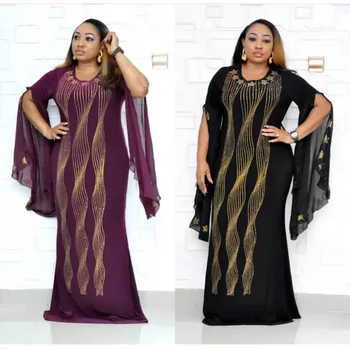 Afriške Obleke Za Ženske 2019 Nove Afriške Slim Fishtail Obleko Zvezde Vroče Diamond Šifon Ruffle Rokav Obleka Afriška Oblačila 1