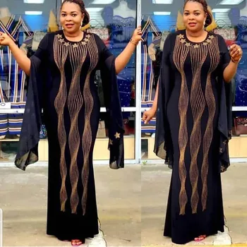 Afriške Obleke Za Ženske 2019 Nove Afriške Slim Fishtail Obleko Zvezde Vroče Diamond Šifon Ruffle Rokav Obleka Afriška Oblačila 4