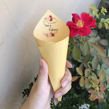 Biserno zlato ime po meri konfeti cone papir z rdečo vrtnico okvir poroko otroka, poročni tuš stranka dekoracijo DIY 25 kosov