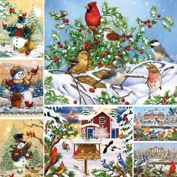 Božič Pozimi Ptice Natisnjeni Platno 11CT Navzkrižno Stitch Vezenje Kit Ročnega dela Obrti Šivanje Hobi Iglo Mulina Debelo 0