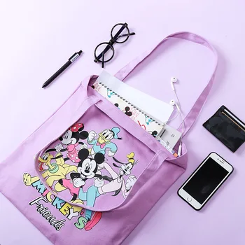 Disney Mickey Minnie vrečko ženska moda večnamensko platno vrečko ženski, velike zmogljivosti, platno vrečko eno-ramo nakupovalna torba