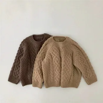 Jeseni, pozimi otrok barva twisted svoboden 2 barve pulover dečke in deklice, pletene mehko toplo puloverji Vrhovi 0