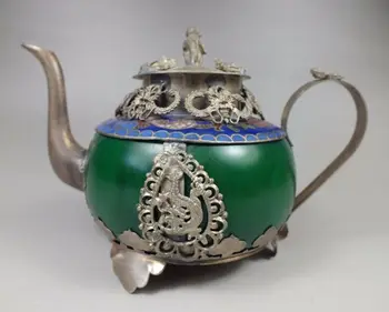 Kitajski handwork stare green jade zapestnica podolgovat tibet-srebrni čajnik zmaj 0