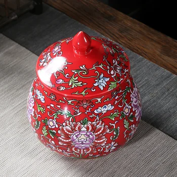 Kitajski Slog Emajl Barva Porcelana Čaj Pot Zaprti Caddy Sladkarije Zaprti Shranjevanje Jar Retro Keramični Zaprti Lonec Čaja Polje Posodo