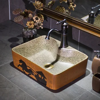 Kvadratne Oblike Evropi slog kitajski umivalnik posoda korita Jingdezhen Umetnosti Števec Vrh keramični bazen korito bronasto kopalnica korita