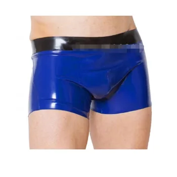 Latex Hlače Gume Boxer Hlačke spodnje Perilo Hlače Modre barve z Belo Stranka Klub Nosijo Kopalke ( Ni Zip)