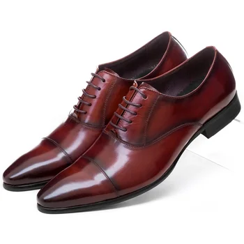 Moda Črna / rjava polt oxfords čevlji mens obleka, čevlji pravega usnja formalno poročni čevlji mens poslovnih čevlji 0