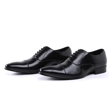 Moda Črna / rjava polt oxfords čevlji mens obleka, čevlji pravega usnja formalno poročni čevlji mens poslovnih čevlji 4