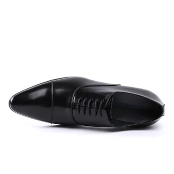 Moda Črna / rjava polt oxfords čevlji mens obleka, čevlji pravega usnja formalno poročni čevlji mens poslovnih čevlji 5