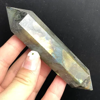 Naravni labrador kristalno color bar fluorite quartz crystal točke terapija heksagonalna palico terapija kamna