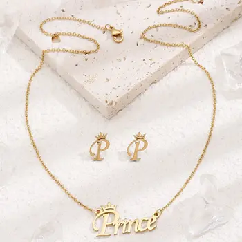 Novi Zlati P-beseda uhani in Princ ogrlica nakit set preprostih in lepe eleganten nakit dodatki set