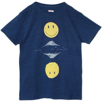 Obrnjenim Sliko Nasmejanega Obraza KAPITAL Batik Tiskanje Krog Vratu Kratek Rokav T-Shirt Za Moške, Ženske