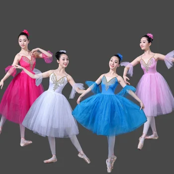 Odraslih Romantični Balet Tutu Vajo Praksi Krilo Swan Kostum za Ženske Dolgo Til Obleko, Belo roza barve Balet Obrabe