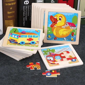 Otroci Igrače Puzzle Les Lesena 3D Puzzle Sestavljanke za Otroke, Otroška Risanka Živali/Promet Uganke Izobraževalne Igrače 11*11 CM