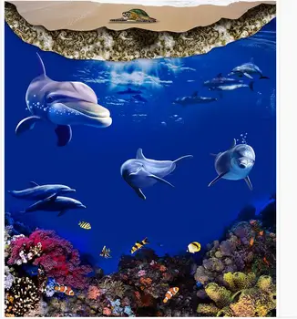 Po meri Foto Tla Ozadje 3D Stereoskopski 3D Sea World Dolphin 3D Zidana PVC Ozadje Self-oprijem Tal Wallpaer 1