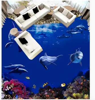 Po meri Foto Tla Ozadje 3D Stereoskopski 3D Sea World Dolphin 3D Zidana PVC Ozadje Self-oprijem Tal Wallpaer 2