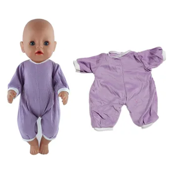 Poceni Vijolično Jumpsuits Obleke Fit 18 inch American & 43 CM Prerojeni Rojen Baby Doll Oblačila Dodatki Dekle DIY Igrače