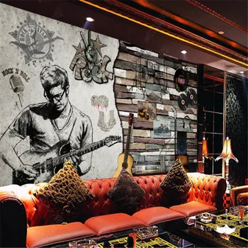 Retro Nostalgično Opeke Zidana Ozadja Industrijske Dekoracijo Kitara Rock KTV Bar v Ozadju Stene Papirja de papel parede 0