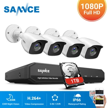 SANNCE 8CH 1080P Lite DVR CCTV Secuarity Sistem 4pcs 2.0 MP Kamere IR Notranja Zunanja Vodotesen IP66 Video Nadzor Kit