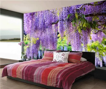 Velikosti po meri zidana lepo romantično vijoličen cvet vinske trte TV ozadju stene papirja dnevna soba dekoracijo slikarstvo naključno velikost