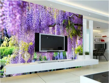 Velikosti po meri zidana lepo romantično vijoličen cvet vinske trte TV ozadju stene papirja dnevna soba dekoracijo slikarstvo naključno velikost 1