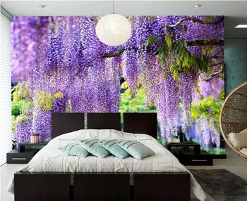 Velikosti po meri zidana lepo romantično vijoličen cvet vinske trte TV ozadju stene papirja dnevna soba dekoracijo slikarstvo naključno velikost 2