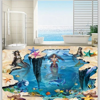 wellyu po Meri tla 3d обои samolepilne plaži morska deklica podvodni svet 3D talne ploščice tri-dimenzionalni barvanje talne obloge
