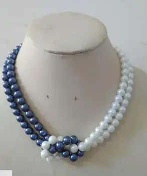 Ženska klasičen nakit 2 vrstic ogrlica beli, temno modri krog osnovo v Naravni JUŽNA MORJA LUPINE BISERNA OGRLICA, 8 mm 10 mm 12 mm 0